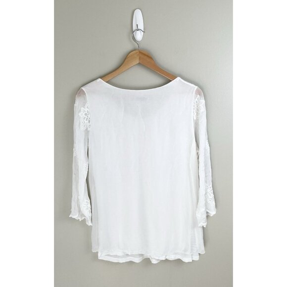 Elena Baldi Silk Blouse‎ Sz M Sheer Floral Embroidery Whimsy Elegant Fairy Italy - Picture 2 of 8